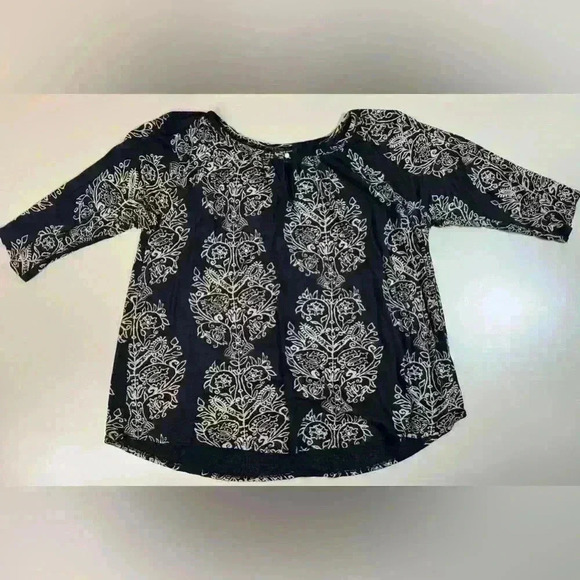 LUCKY BRAND BLOUSE WOMEN'S SIZE 1X SOFT VISCOSE  3/4 SLEEVE Paisley Black Tan - Picture 2 of 13